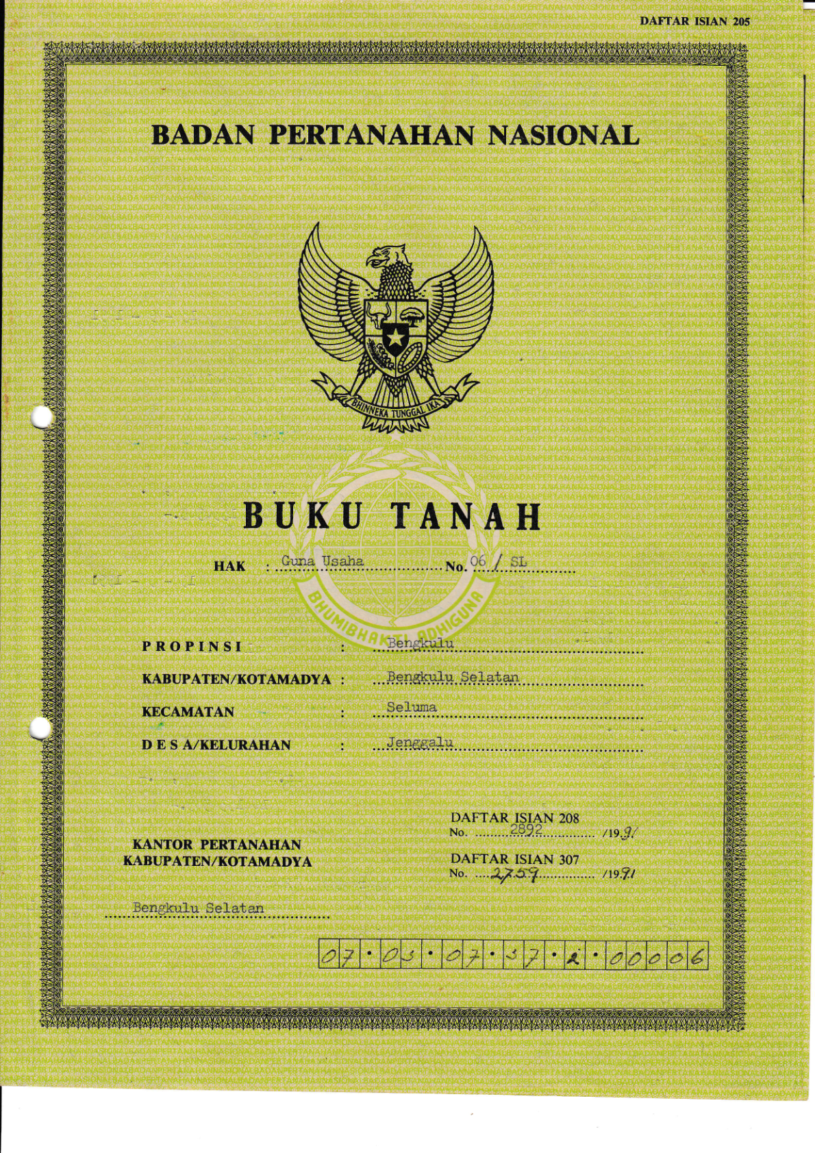 Contoh sertifikat PTSL dari BPN